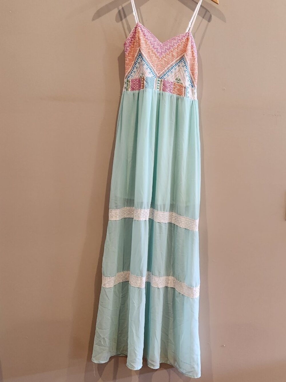 Flying Tomato Mint Maxi Dress Embroidered Boho Lace Size Small
